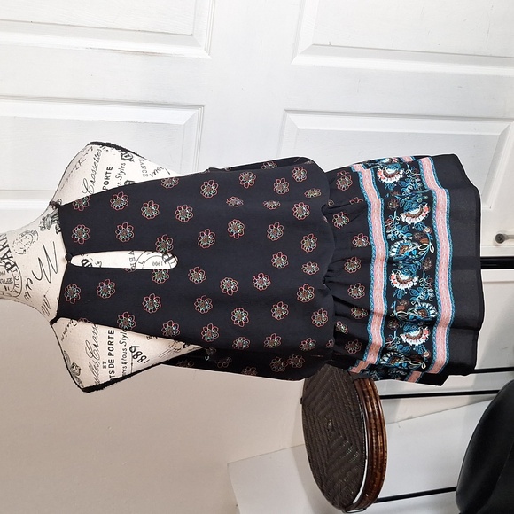 MINE Black Floral Multi Color Elastic Waist Halter Blouse L - Picture 5 of 7